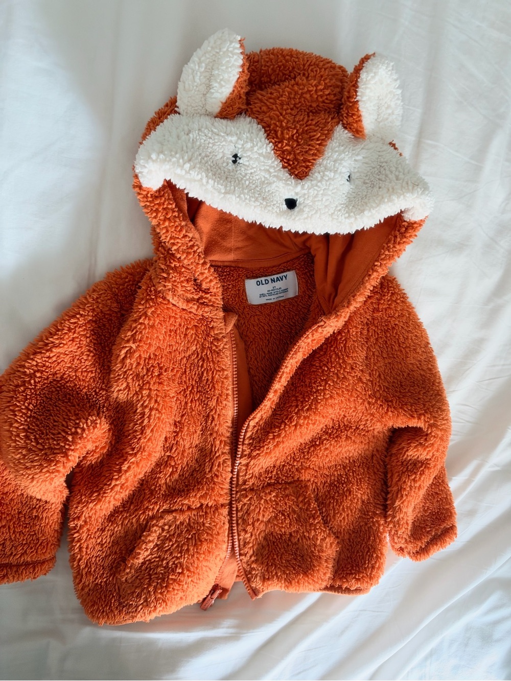 Old Navy Orange Plush fleece Fox Hooded Jacket 3t